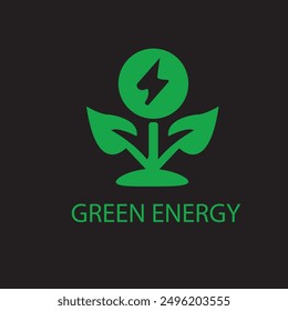 Eco logo forms leaves with a lightning symbol in green color