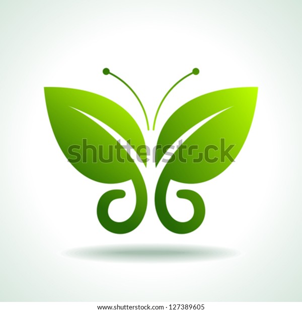 Eco Logo Green Butterflies Stok Vektör (Telifsiz) 127389605