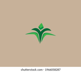 eco logo, green leaf, growing plant. Abstract design concept for eco technology theme. Ecology icon.