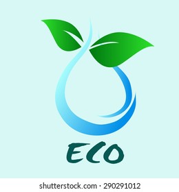 Eco logo - Green leaf and water drops.