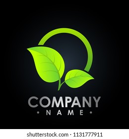 Eco logo with leaf symbol, colored test tube with fresh green leaf logo, bio Eco logo vector