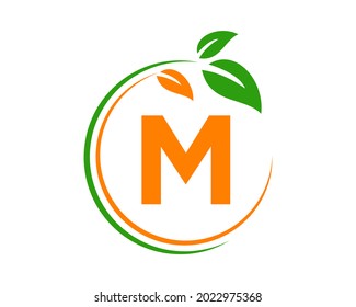 Logotipo ecológico con concepto de letra. Letra M logotipo natural ecológico
