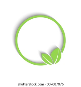 Eco logo mockup environment poster 3D round green frame bubbles speech , fresh leafs of plant, design element ecology emblem