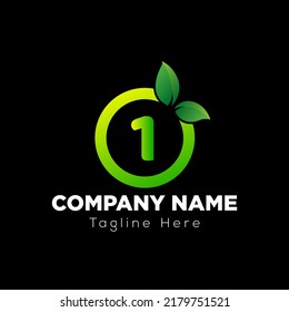 Eco Logo On Letter 1 Template. Eco On 1 Letter, Initial Eco, Leaf, Nature, Green Sign Concept	