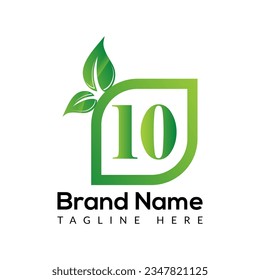 Eco Logo On Letter 10 Template. Eco On 10 Letter, Initial Eco, Leaf, Nature Sign Concept