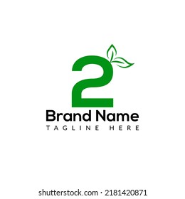 Eco Logo On Letter 2 Template. Eco On 2 Letter, Initial Eco, Leaf, Nature Sign Concept
