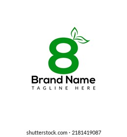 Eco Logo On Letter 8 Template. Eco On 8 Letter, Initial Eco, Leaf, Nature Sign Concept