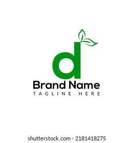 Eco Logo On Letter D Template. Eco On D Letter, Initial Eco, Leaf, Nature Sign Concept