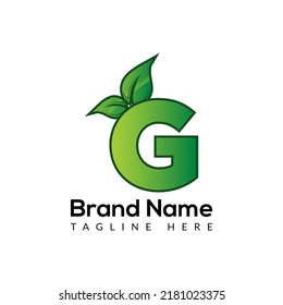 Eco Logo On Letter G Template. Eco On G Letter, Initial Eco, Leaf, Nature Sign Concept