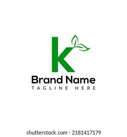 Eco Logo On Letter K Template. Eco On K Letter, Initial Eco, Leaf, Nature Sign Concept