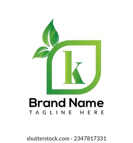 Eco Logo On Letter K Template. Eco On K Letter, Initial Eco, Leaf, Nature Sign Concept