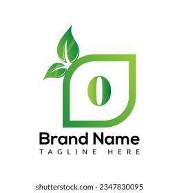 Eco Logo On Letter O Template. Eco On O Letter, Initial Eco, Leaf, Nature Sign Concept