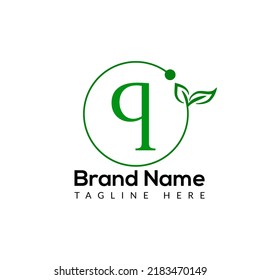Eco Logo On Letter Q Template. Eco On Q Letter, Initial Eco, Leaf, Nature Sign Concept