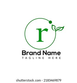 Eco Logo On Letter R Template. Eco On R Letter, Initial Eco, Leaf, Nature Sign Concept