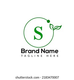Eco Logo On Letter S Template. Eco On S Letter, Initial Eco, Leaf, Nature Sign Concept