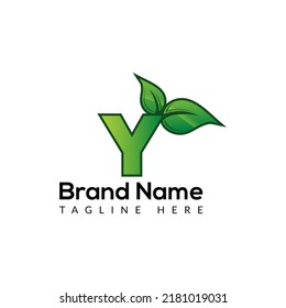 Eco Logo On Letter Y Template. Eco On Y Letter, Initial Eco, Leaf, Nature Sign Concept