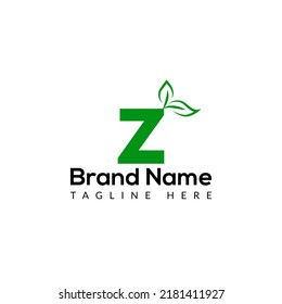 Eco Logo On Letter Z Template. Eco On Z Letter, Initial Eco, Leaf, Nature Sign Concept