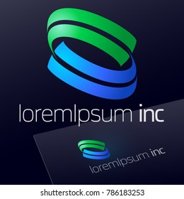 Eco Logo. Set of Green and Blue Vector Emblem for Ecology, Pharmacy, Medicine activity.