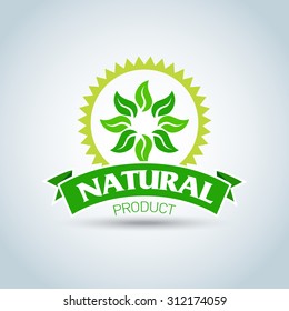 Eco logo template, bio label with retro vintage design. Green Vector illustration.