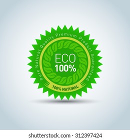Eco logo template, bio label with retro vintage design. Round Green Vector illustration.