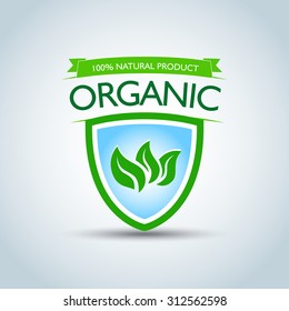 Eco logo template, bio label with retro vintage design. Green Vector illustration.