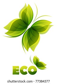 Eco logo - two  green butterflies