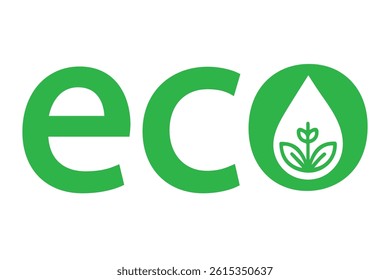 Eco Logo Vector Design – Green Nature Symbol with Leaf and Water Drop for Sustainability