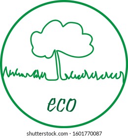 Eco logo. Vector illustration. Line art. Green tree.