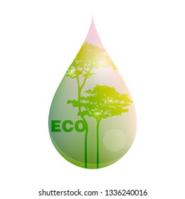 Eco logo vector illustrations of  drop shape and  tree on color background. EPS 10