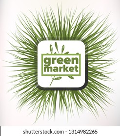 Eco logo vector on realistic grass background