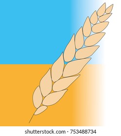 eco logo. wheat spike on a background of a yellow field and a blue sky. vector illustration.