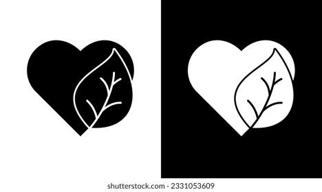 Eco Love leaf Nature Black and white Icon Design