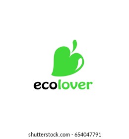 Eco love. Logo of a leaf in the form of a heart on a white background. Vector Illusion.