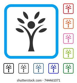 Eco Man icon. Flat grey pictogram symbol in a blue rounded rectangle. Black, gray, green, blue, red, orange color additional versions of Eco Man vector. Designed for web and software UI.