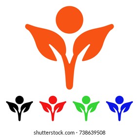 Eco Man icon. Vector illustration style is a flat iconic eco man symbol with black, orange, red, green, blue color versions. Designed for web apps and software interfaces.