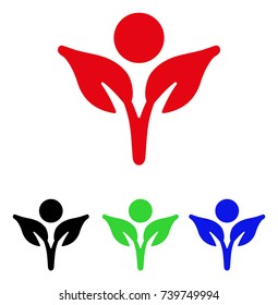 Eco Man icon. Vector illustration style is a flat iconic eco man symbol with black, red, green, blue color variants. Designed for web and software interfaces.