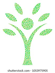 Eco Man mosaic of round dots in various sizes and green color hues. Dots are composed into eco man vector mosaic. Freshness vector illustration.