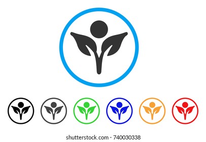 Eco Man rounded icon. Style is a flat gray symbol inside light blue circle with additional color variants. Eco Man vector designed for web and software interfaces.