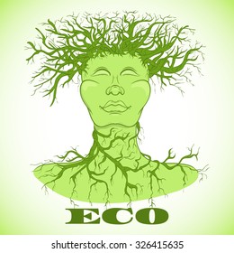 Eco man symbol. Tree with person. Ecology concept. Hand drawn vector illustration