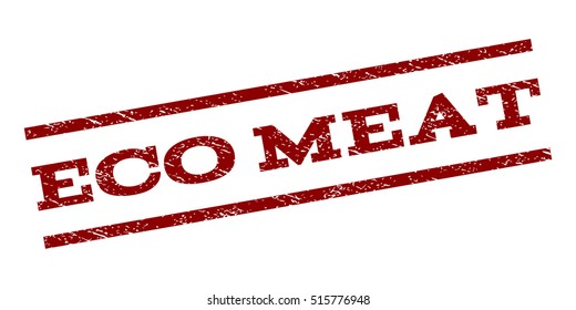 Eco Meat watermark stamp. Text tag between parallel lines with grunge design style. Rubber seal stamp with dirty texture. Vector dark red color ink imprint on a white background.