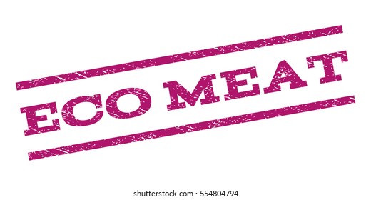 Eco Meat watermark stamp. Text tag between parallel lines with grunge design style. Rubber seal stamp with unclean texture. Vector purple color ink imprint on a white background.