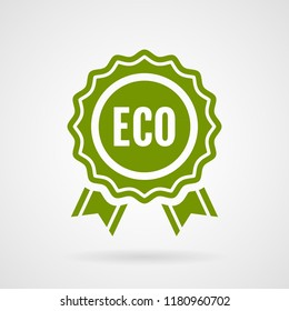 Eco medal. Vector sign for design of natural organic food or any eco-friendly products. Green icon isolated on white background.
