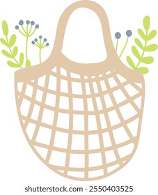 Bolso de malla ecológica con Ilustración vectorial de hojas