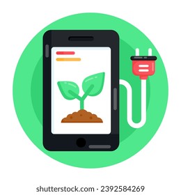 Eco mobile charging in flat rounded icon editable vector 