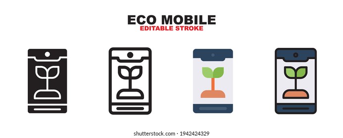 Eco mobile icon set with different styles. Colored vector icons designed in filled, outline, flat, glyph and line colored. Editable stroke and pixel perfect. Can be used for web, mobile, ui and more.