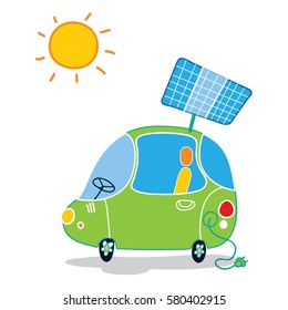 Eco mobile using solar energy or electric car. Go green. Vector illustration
