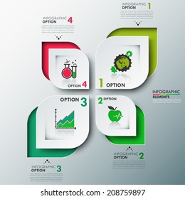 Eco modern infographics options template with paper leaves , icons and text for 4 options. Vector. Can be used for web design and workflow layout