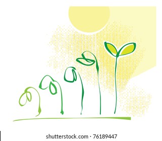Eco motive - plant growing process (steps, simple calligraphic drawing)