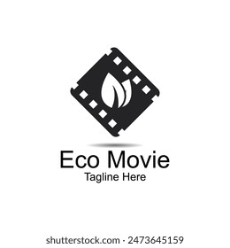 Eco Movie Logo Design Template. Natural Film Logo.  movie and leaf logo combination. Cinema and eco symbol or icon. Unique film and organic logotype design template.