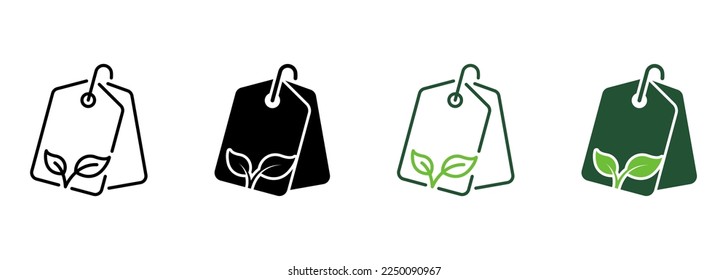 Eco Natural Craft Tag for Price Line and Silhouette Icon Color Set. Ecological Organic Paper Label. Ecology Recycle Nature Cardboard Badge Symbols on White Background. Isolated Vector Illustration.